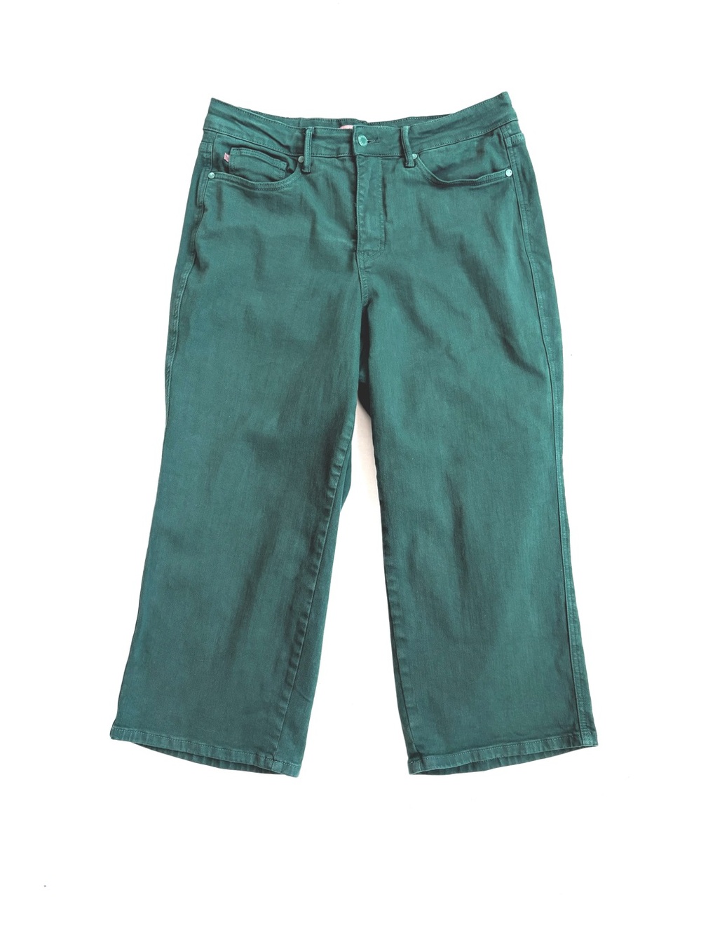 Judy Blue Womens 14W Green Wide Leg Cropped Stretch High Rise Pants Garment Dyed